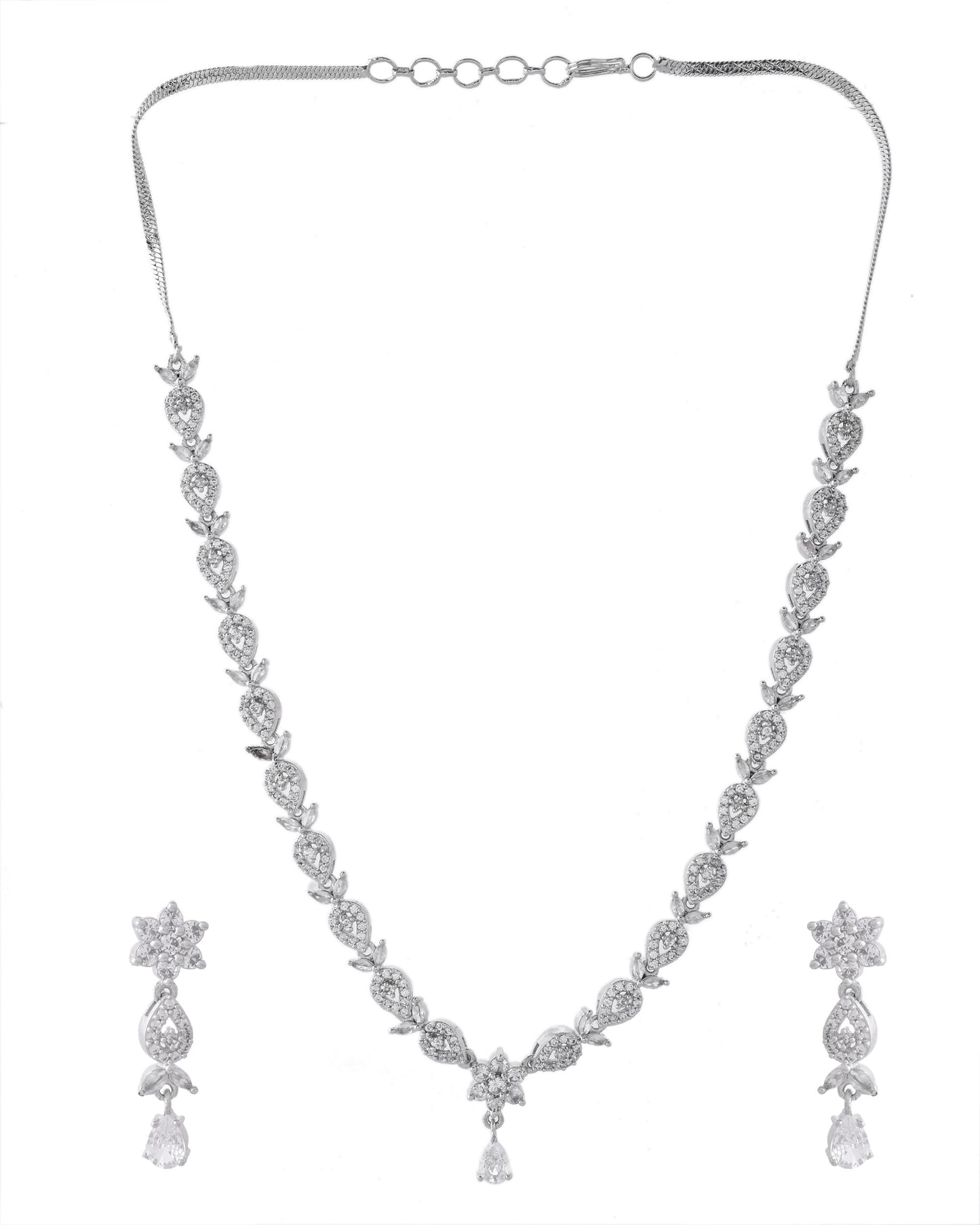 VOJ Silver Plated AD Studded Classic Jewellery Set - Distacart
