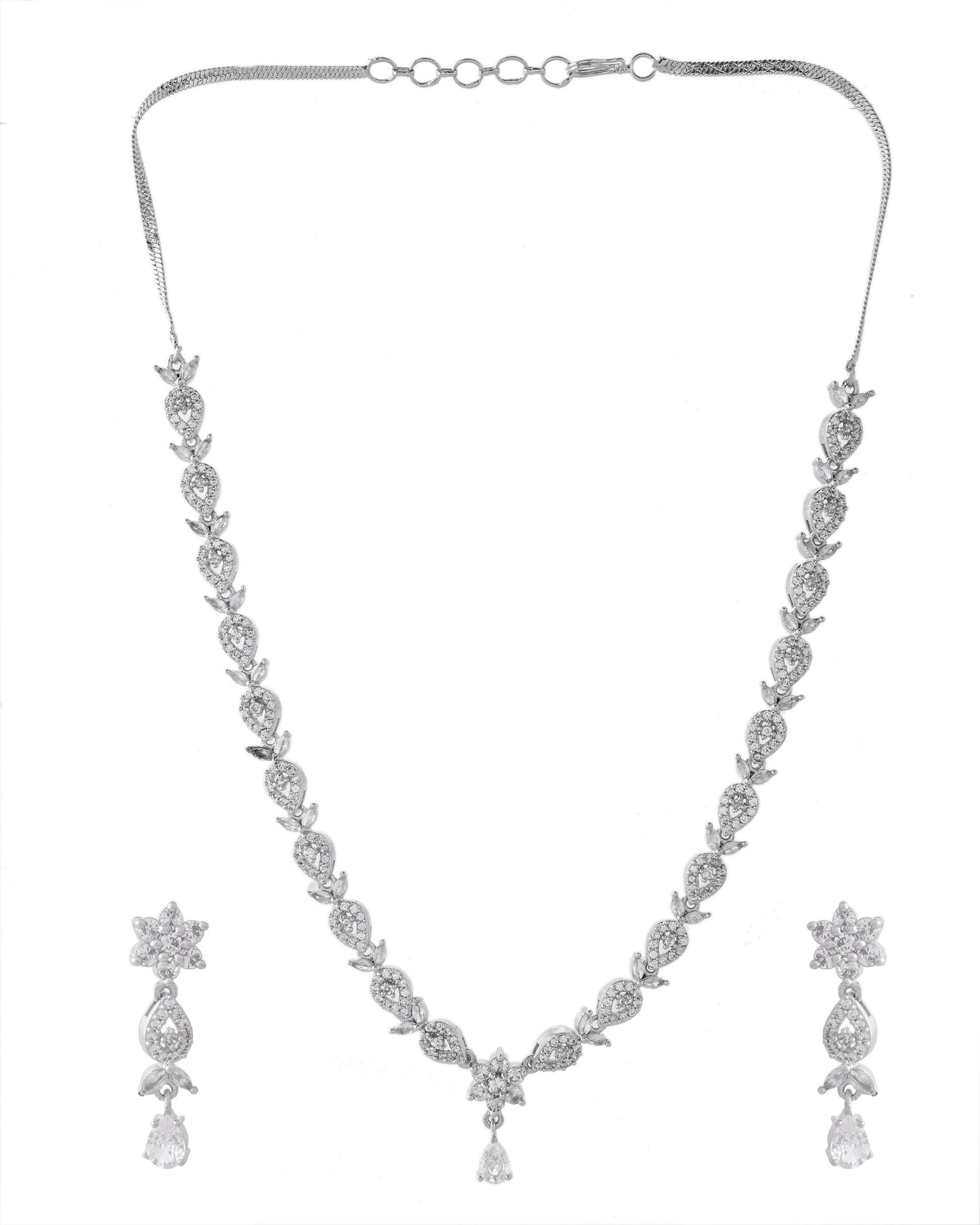 VOJ Silver Plated AD Studded Classic Jewellery Set - Distacart