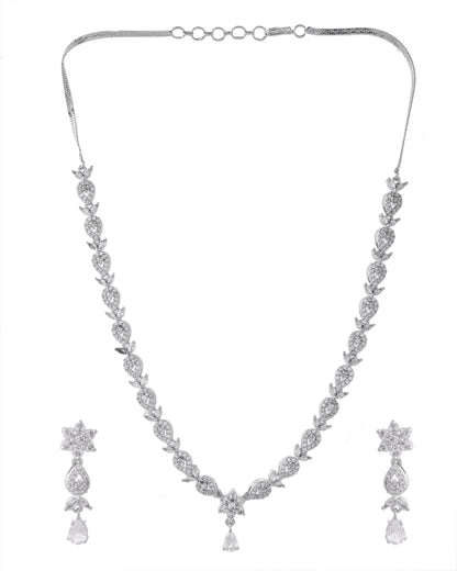 VOJ Silver Plated AD Studded Classic Jewellery Set - Distacart