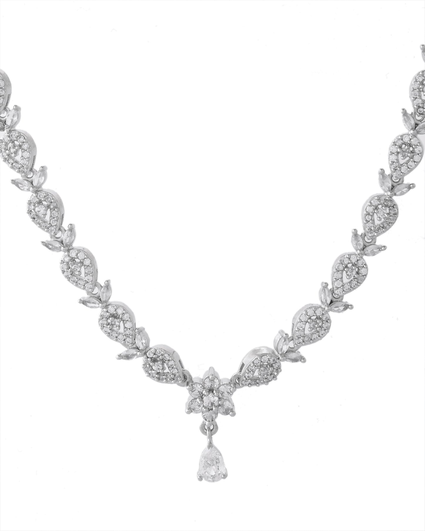 VOJ Silver Plated AD Studded Classic Jewellery Set - Distacart