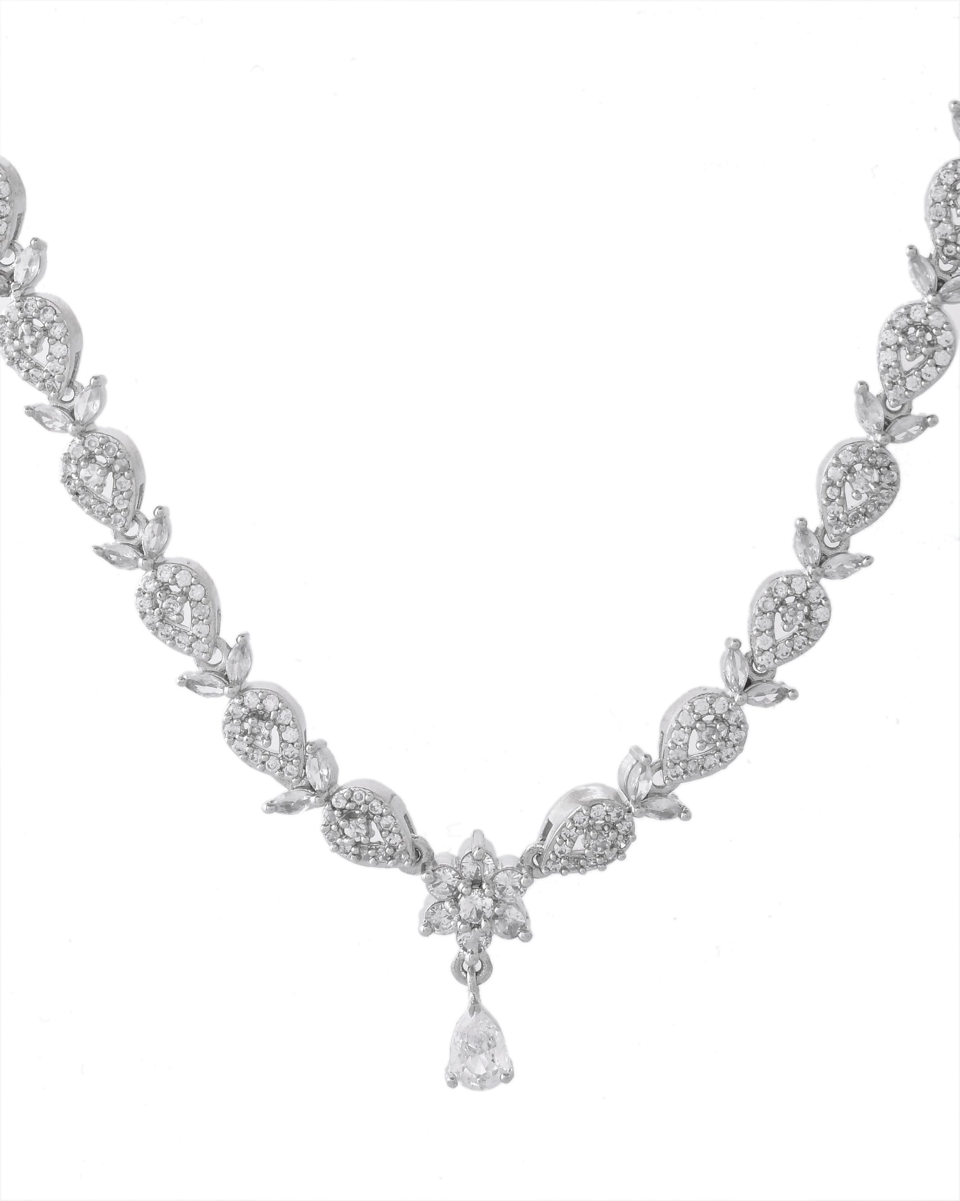 VOJ Silver Plated AD Studded Classic Jewellery Set - Distacart