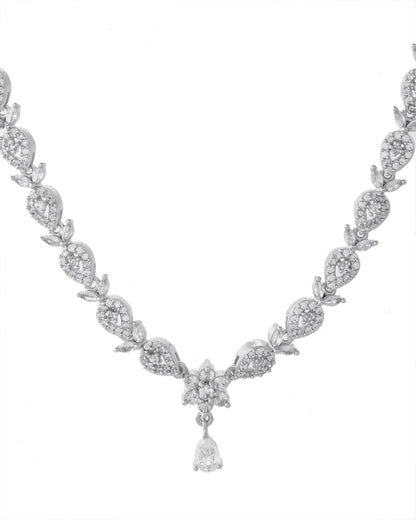VOJ Silver Plated AD Studded Classic Jewellery Set - Distacart