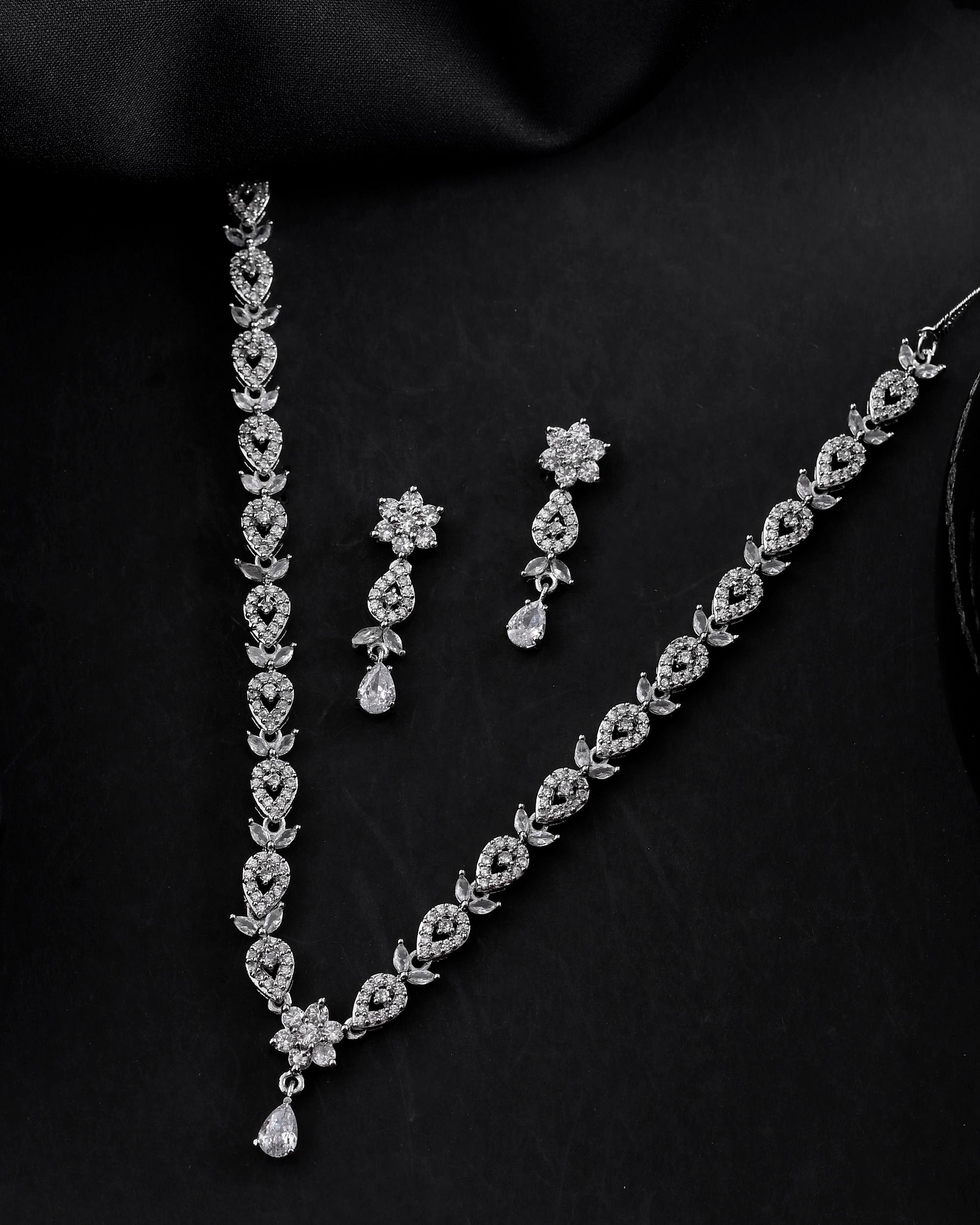 VOJ Silver Plated AD Studded Classic Jewellery Set - Distacart