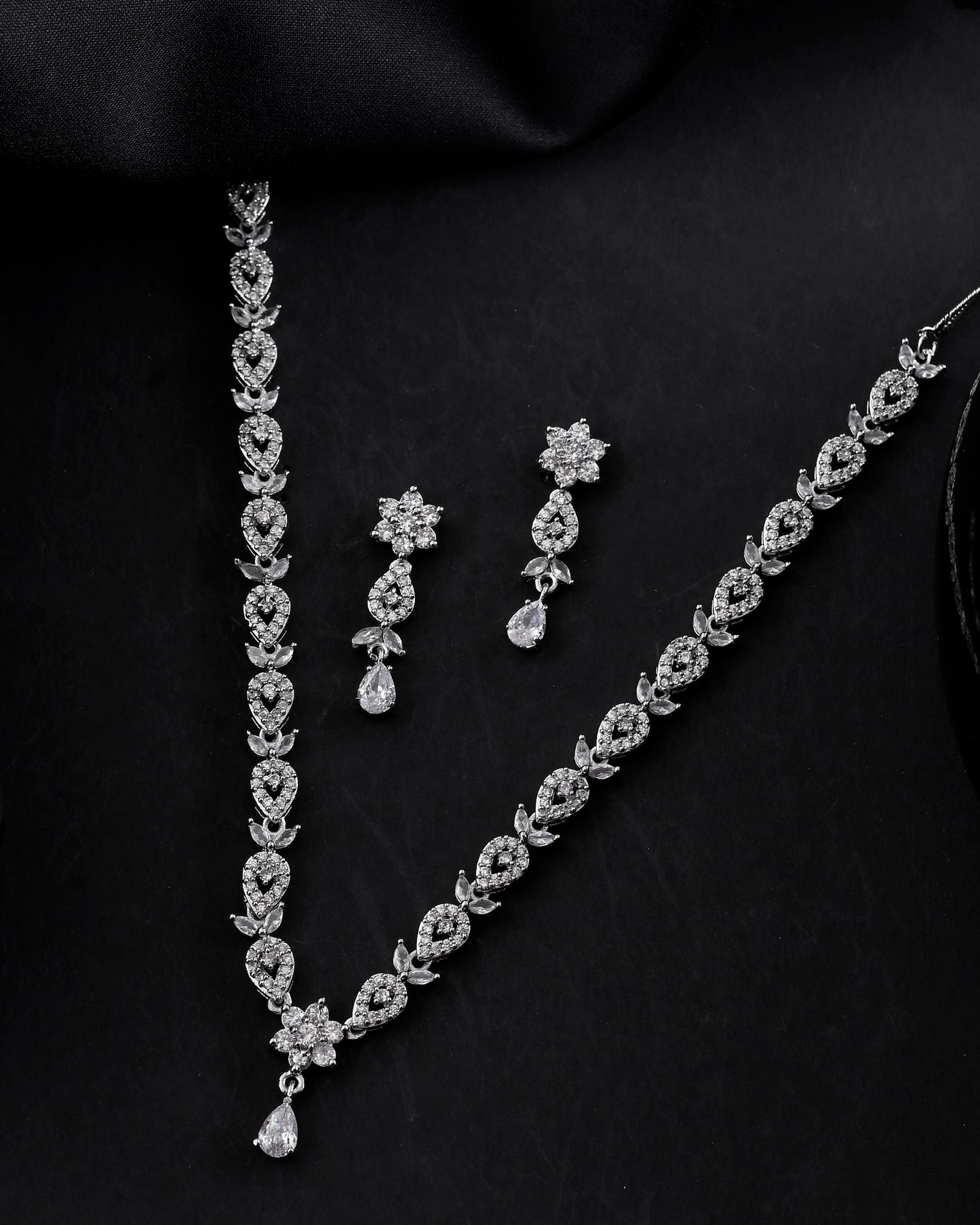 VOJ Silver Plated AD Studded Classic Jewellery Set - Distacart