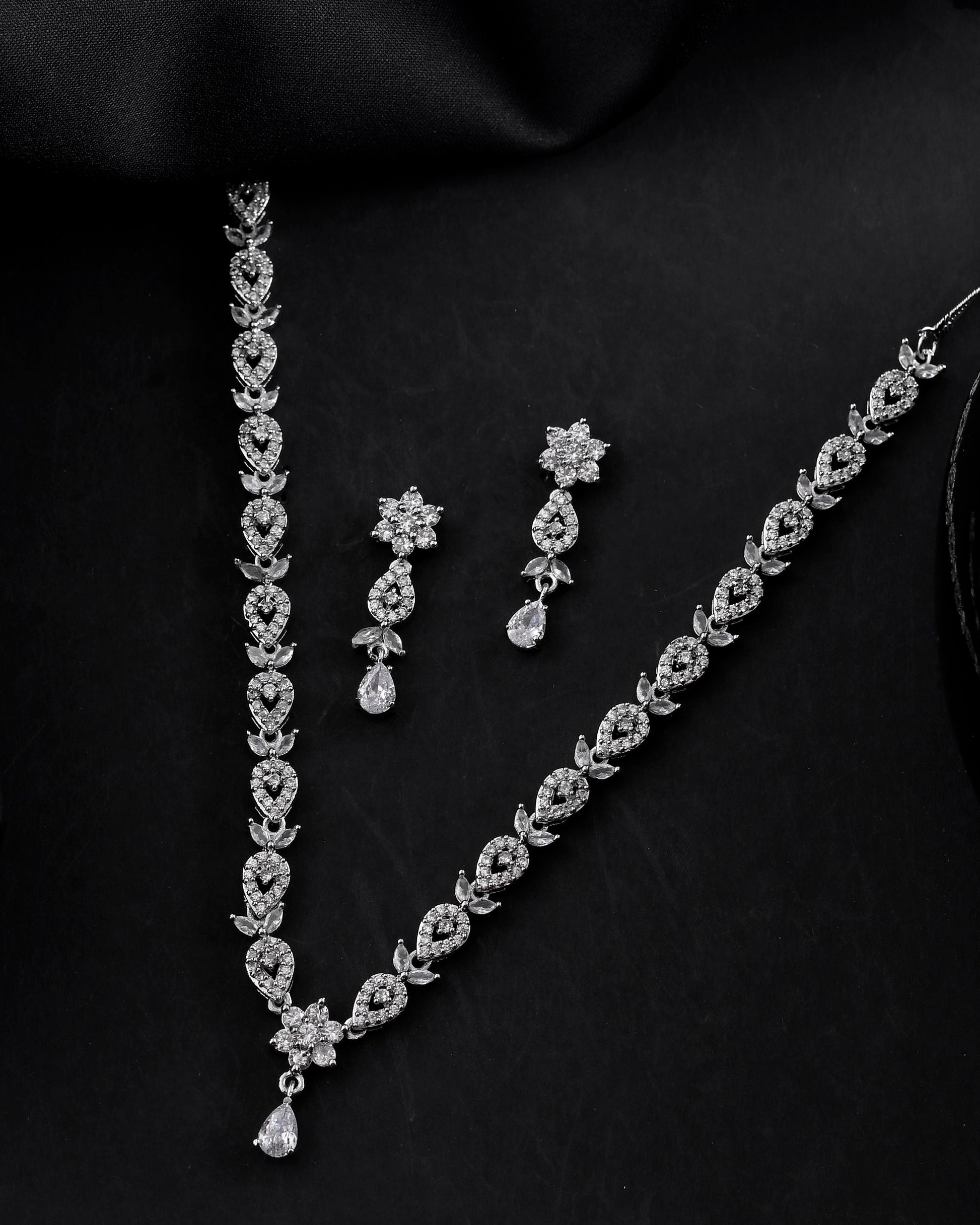 VOJ Silver Plated AD Studded Classic Jewellery Set - Distacart