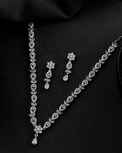 VOJ Silver Plated AD Studded Classic Jewellery Set - Distacart