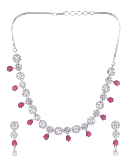 VOJ Silver Plated AD Studded Circular Shape Jewellery Set - Distacart
