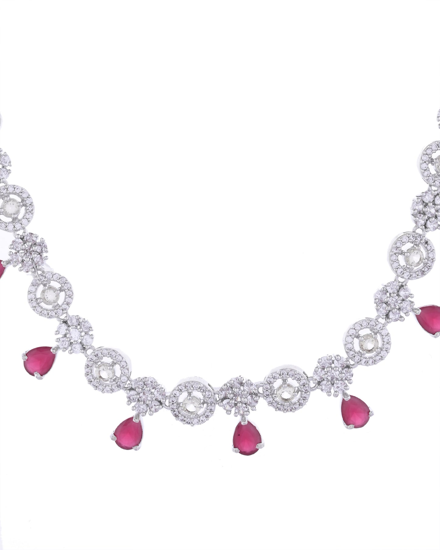VOJ Silver Plated AD Studded Circular Shape Jewellery Set - Distacart