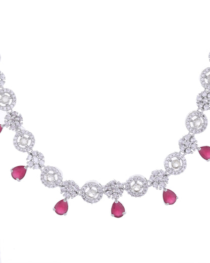 VOJ Silver Plated AD Studded Circular Shape Jewellery Set - Distacart