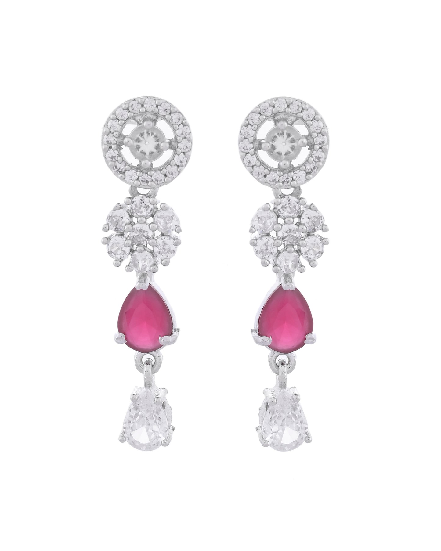 VOJ Silver Plated AD Studded Circular Shape Jewellery Set - Distacart
