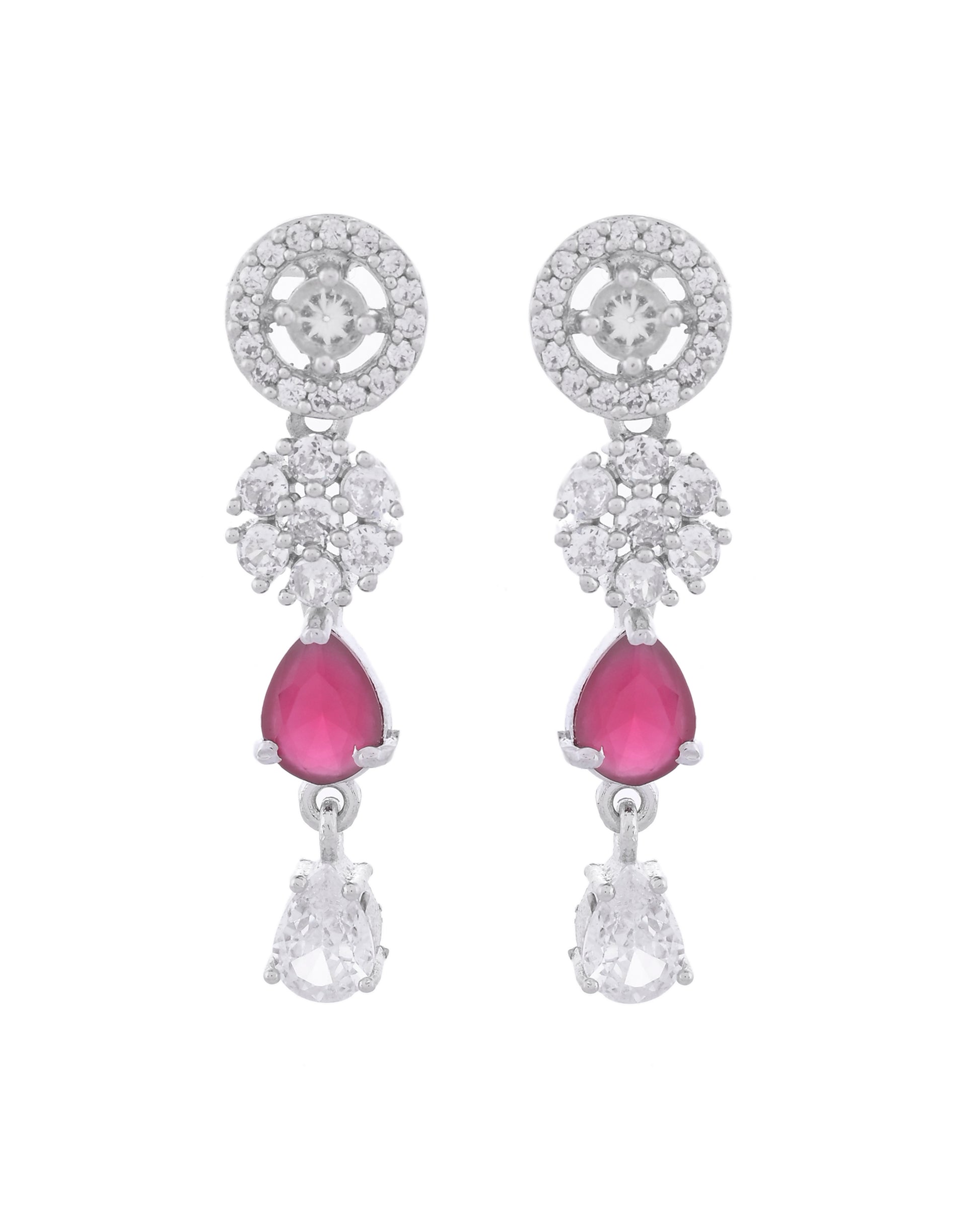 VOJ Silver Plated AD Studded Circular Shape Jewellery Set - Distacart