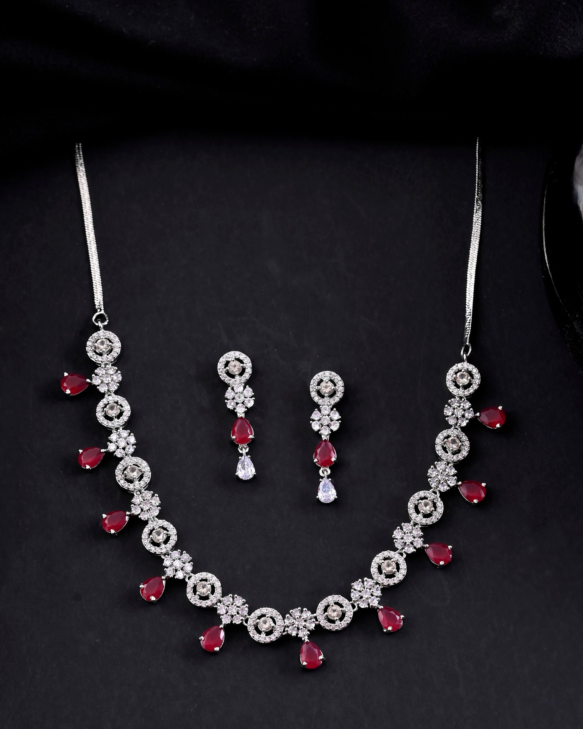 VOJ Silver Plated AD Studded Circular Shape Jewellery Set - Distacart