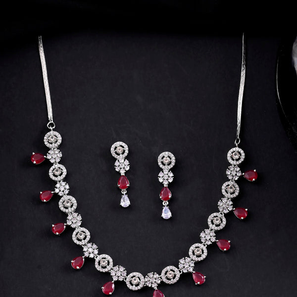 VOJ Silver Plated AD Studded Circular Shape Jewellery Set - Distacart