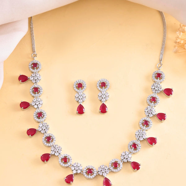 VOJ Silver Plated White And Marron AD Studded Circular Shape Jewellery Set - Distacart