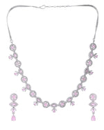 Thumbnail for VOJ Silver Toned White And Baby Pink Stone Studded AD Jewellery Set - Distacart