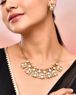 Thumbnail for VOJ Gold-Polished Floral Shaped Stone Studded Designer Jewellery Set - Distacart