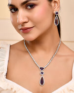 Thumbnail for VOJ Silver Plated Purple AD & Cubic Zirconia Studded Necklace Set