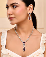 Thumbnail for VOJ Silver Plated Purple AD & Cubic Zirconia Studded Necklace Set