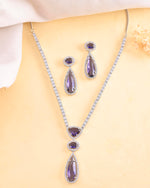 Thumbnail for VOJ Silver Plated Purple AD & Cubic Zirconia Studded Necklace Set