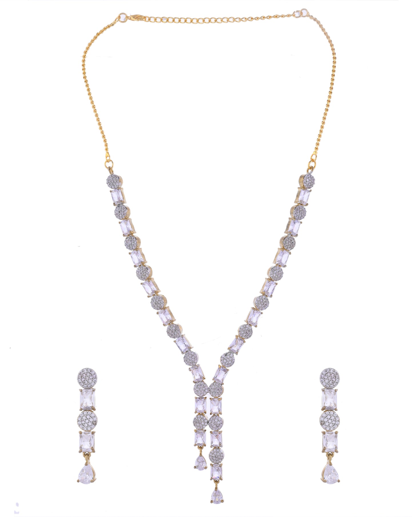VOJ Gold Toned AD Stone Studded Necklace Set - Distacart