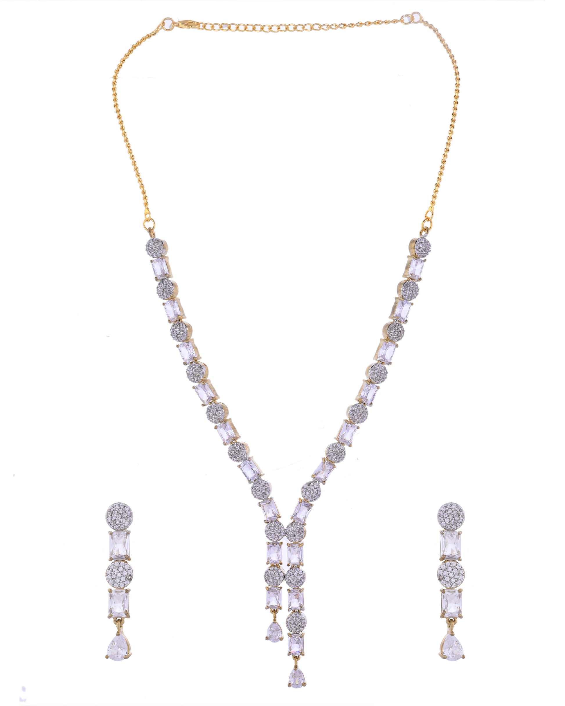 VOJ Gold Toned AD Stone Studded Necklace Set - Distacart