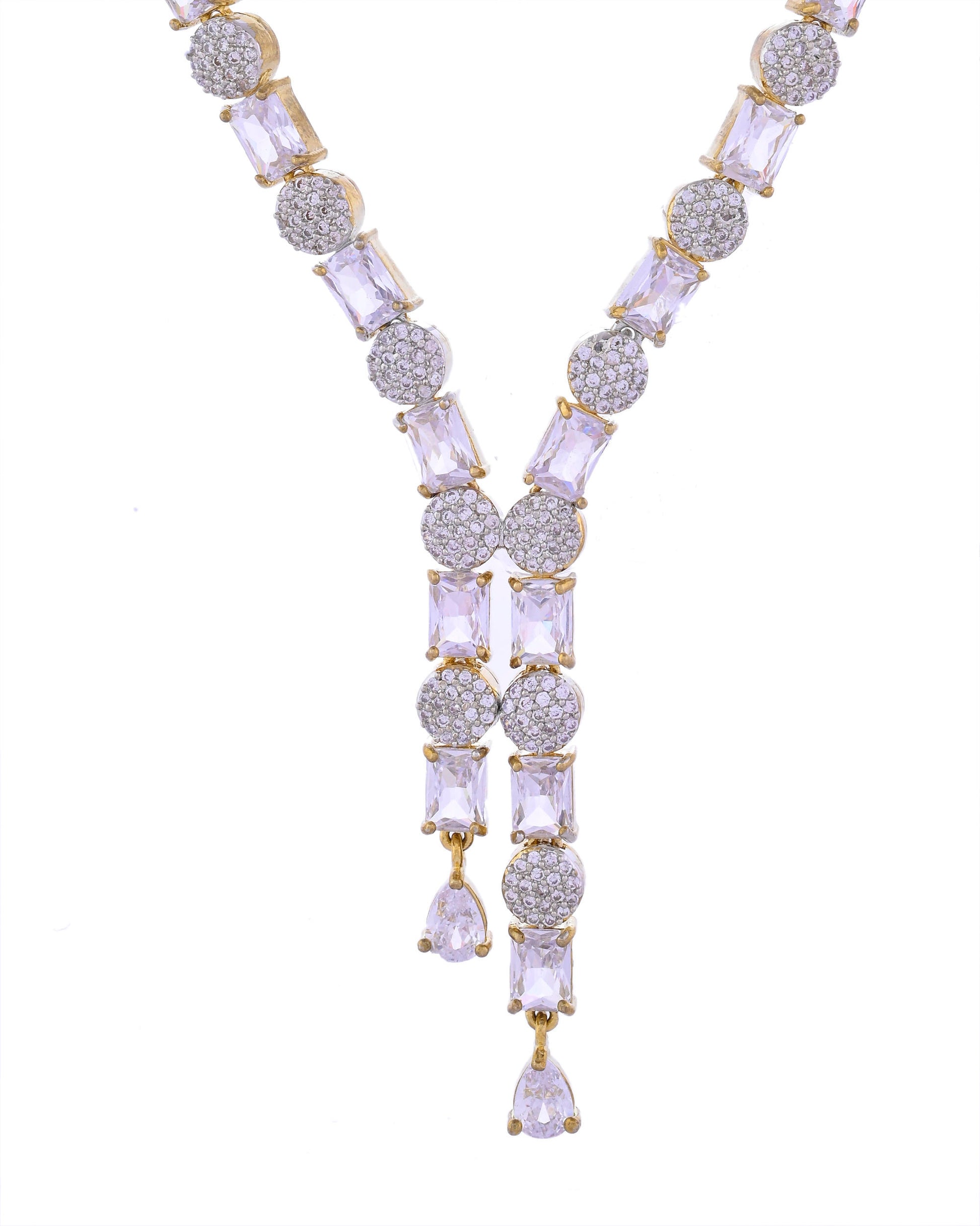 VOJ Gold Toned AD Stone Studded Necklace Set - Distacart