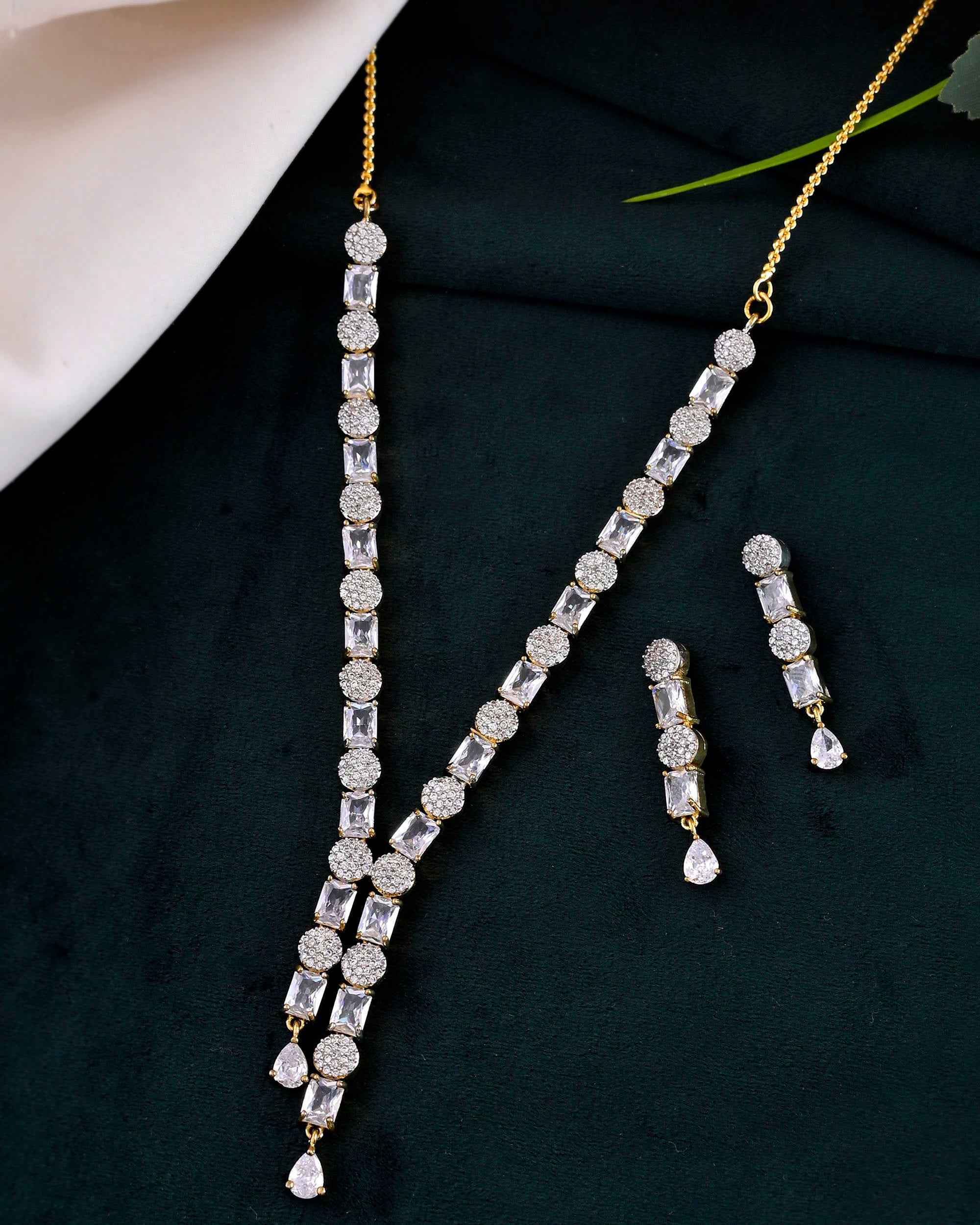 VOJ Gold Toned AD Stone Studded Necklace Set - Distacart