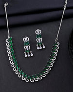 Thumbnail for VOJ Silver Plated AD And Green Stone Tear Drop Shaped Necklace Set