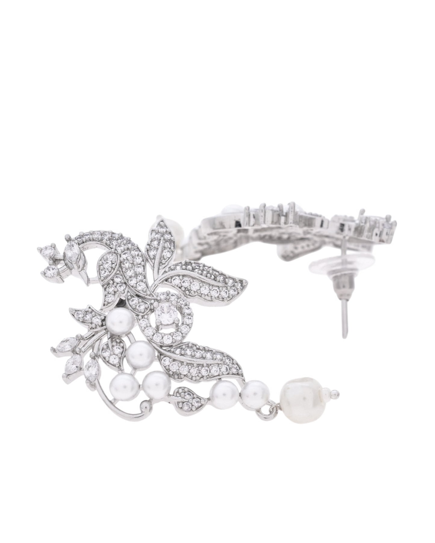 VOJ Silver Plated AD And Pear Studded Peacock Shaped Chain Set - Distacart
