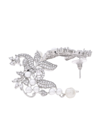 VOJ Silver Plated AD And Pear Studded Peacock Shaped Chain Set - Distacart