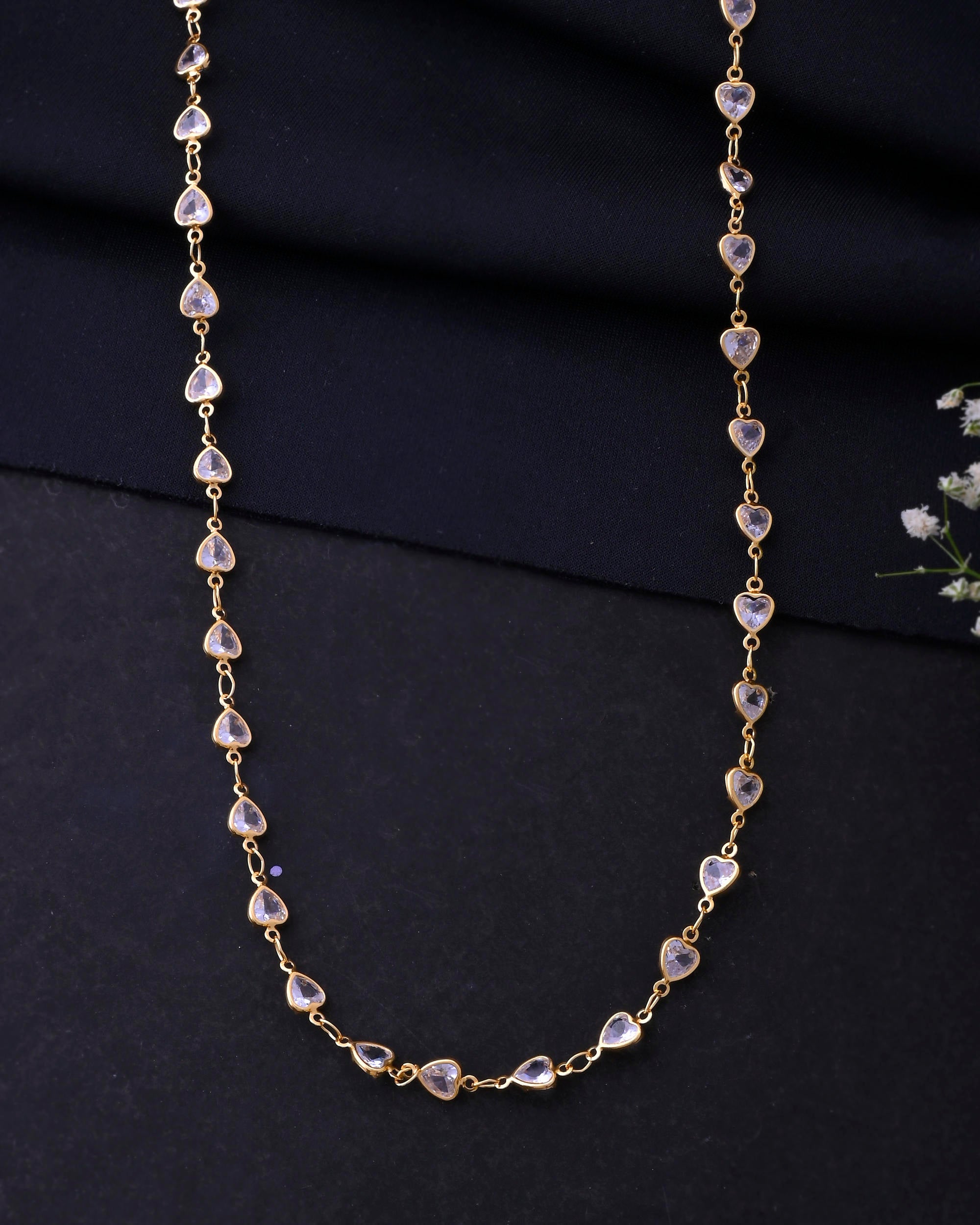 VOJ Women Gold-Polished Heart Shaped Stone Studded Chain - Distacart