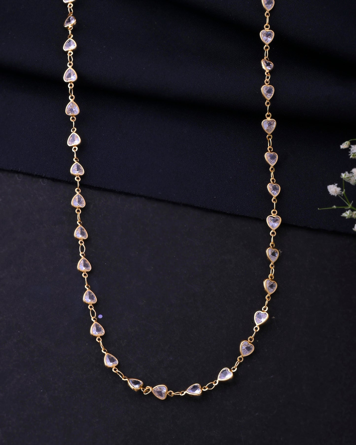 VOJ Women Gold-Polished Heart Shaped Stone Studded Chain - Distacart