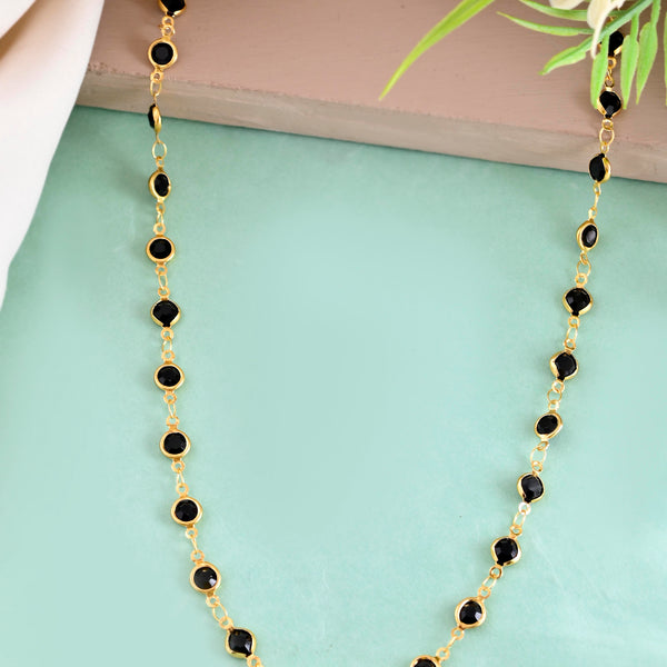 VOJ Gold-Polished Black Stone Studded Women Chain - Distacart