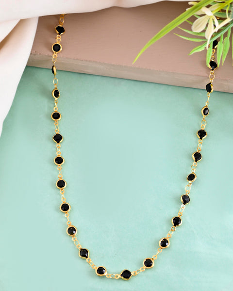 VOJ Gold-Polished Black Stone Studded Women Chain