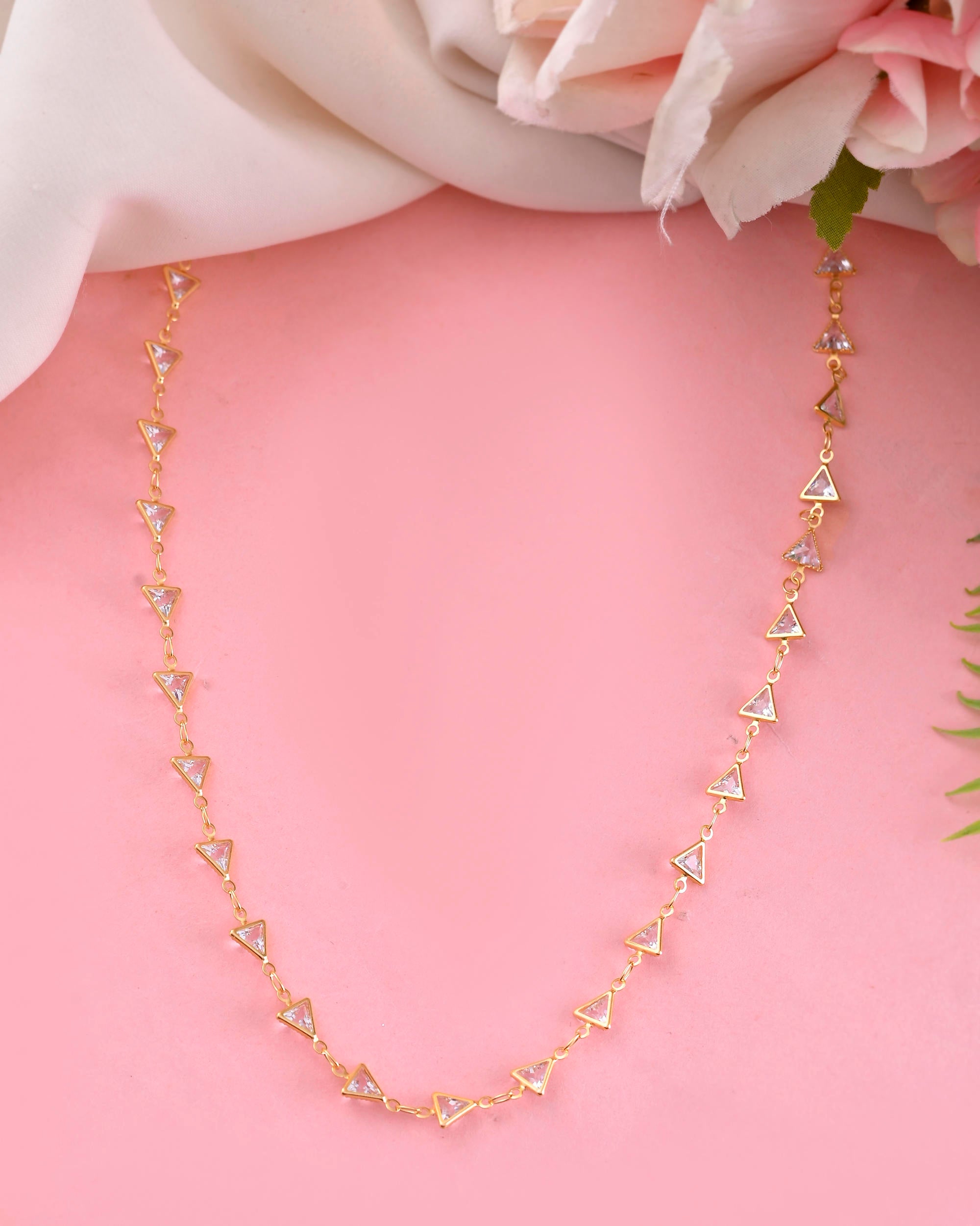 VOJ Women Gold-Polished Triangular Stone Studded Chain - Distacart