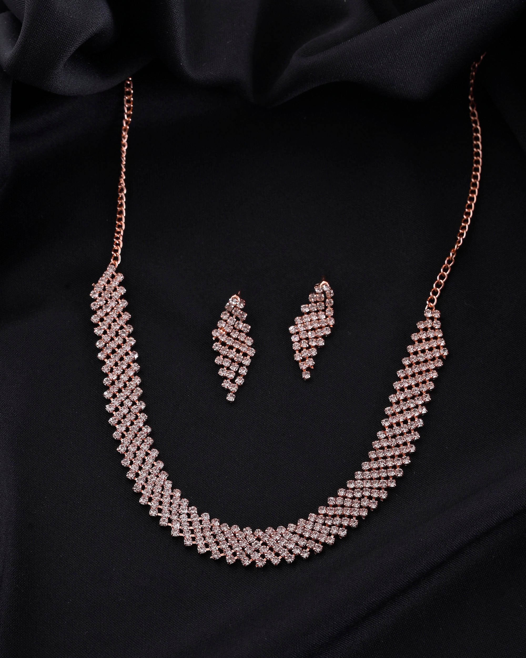 VOJ Rose Gold-Polished Stone Studded Jewellery Set - Distacart