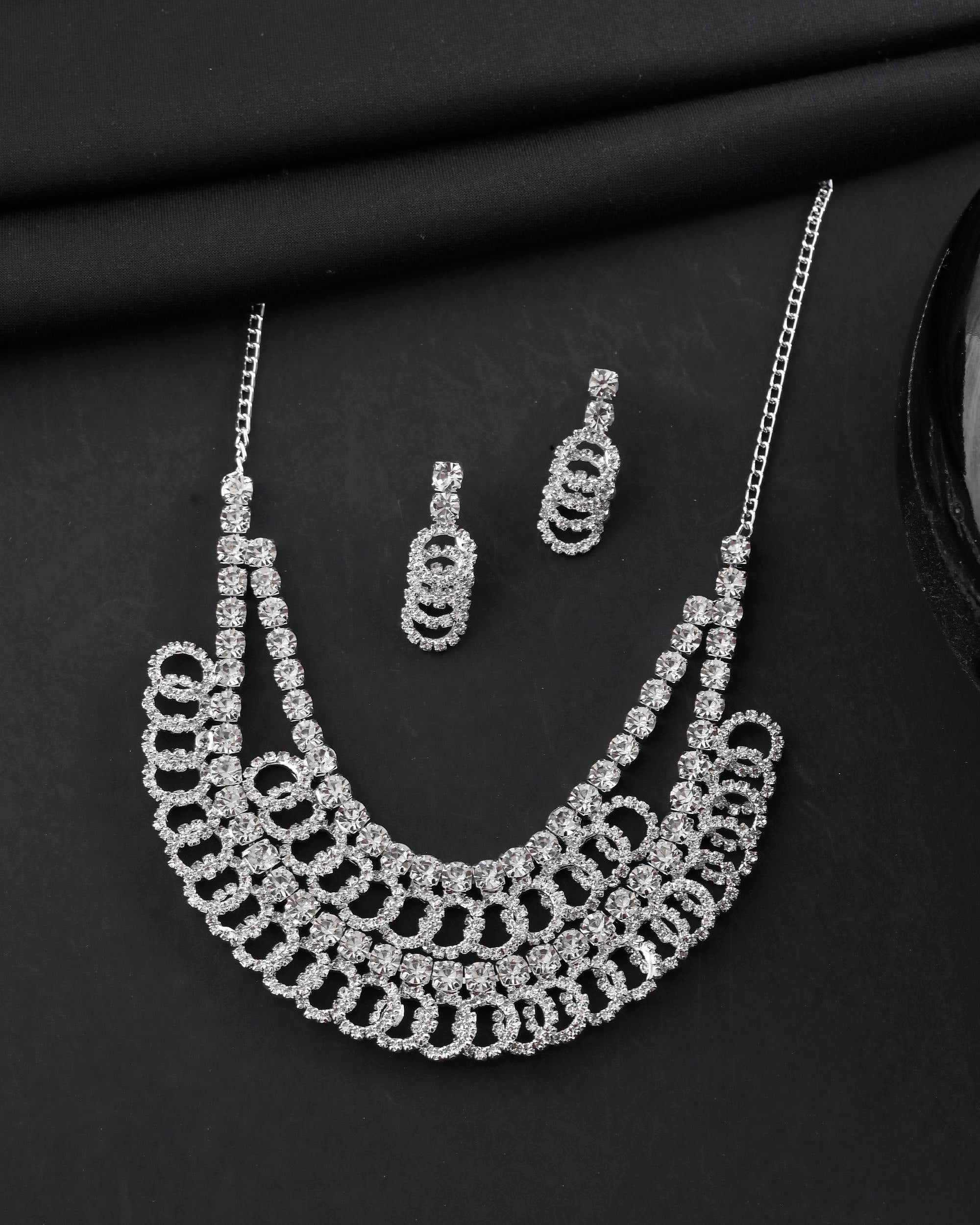VOJ Silver Plated Stone Studded Circular Mutli Layer Necklace Set - Distacart