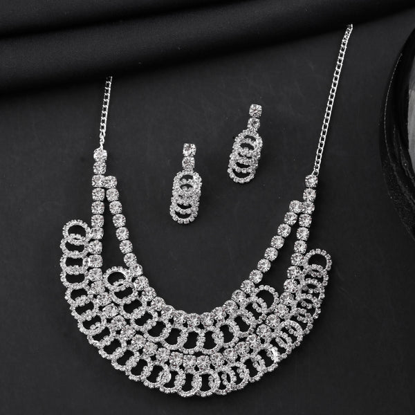 VOJ Silver Plated Stone Studded Circular Mutli Layer Necklace Set - Distacart