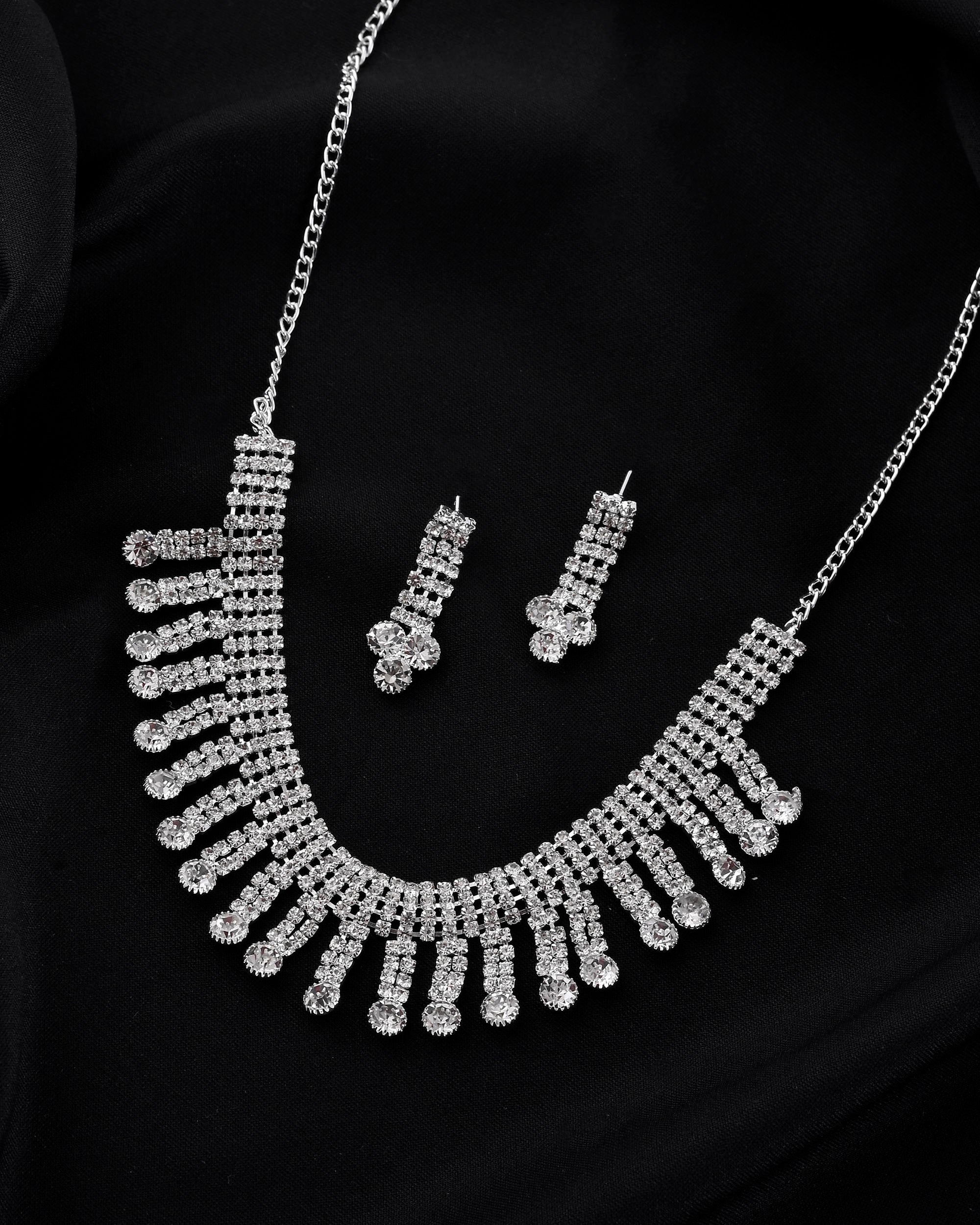 VOJ Silver Plated CZ Stone Studded Necklace Set - Distacart