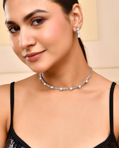VOJ Silver Plated Pearl And Stone Studded Necklace Set - Distacart