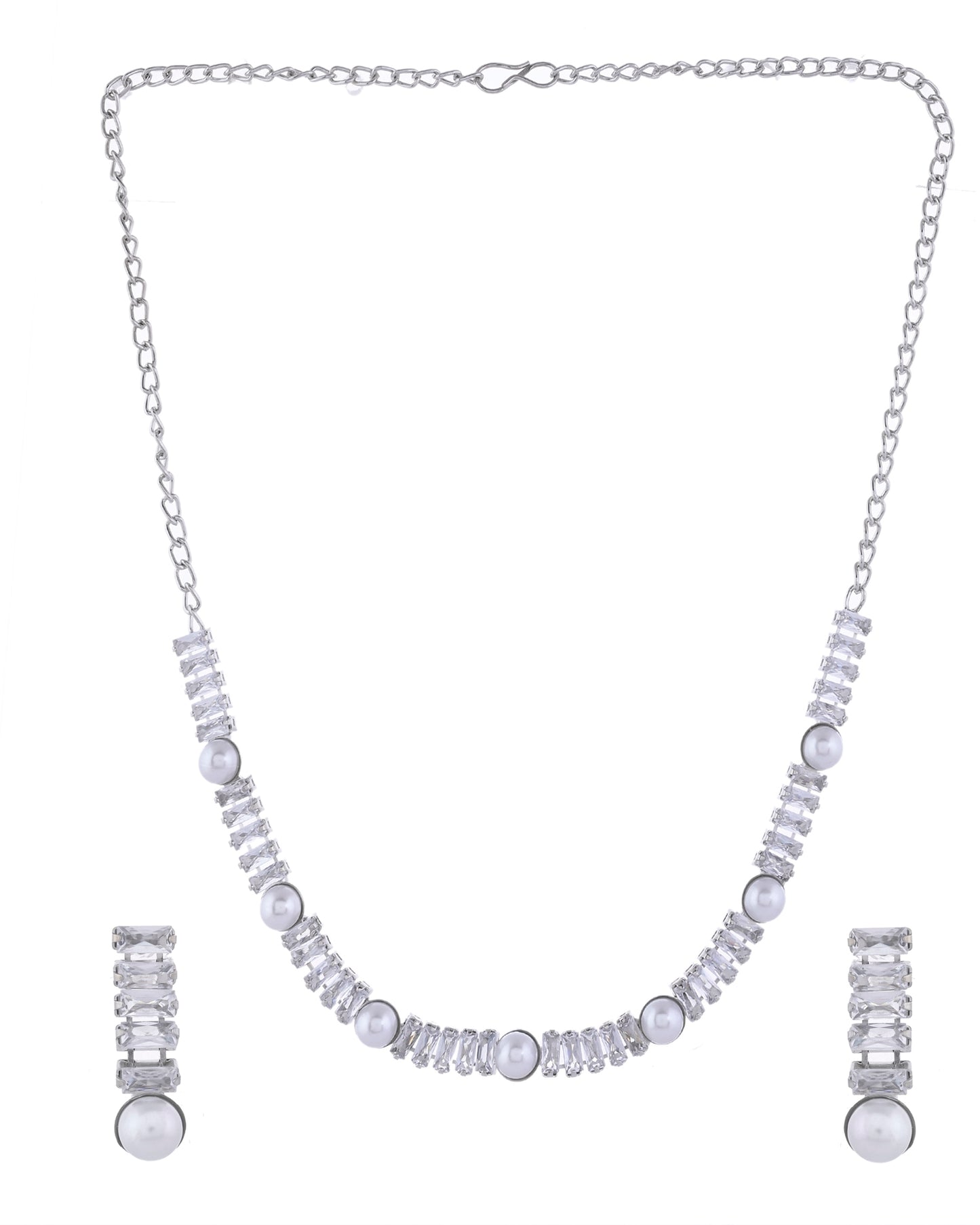 VOJ Silver Plated Pearl And Stone Studded Necklace Set - Distacart