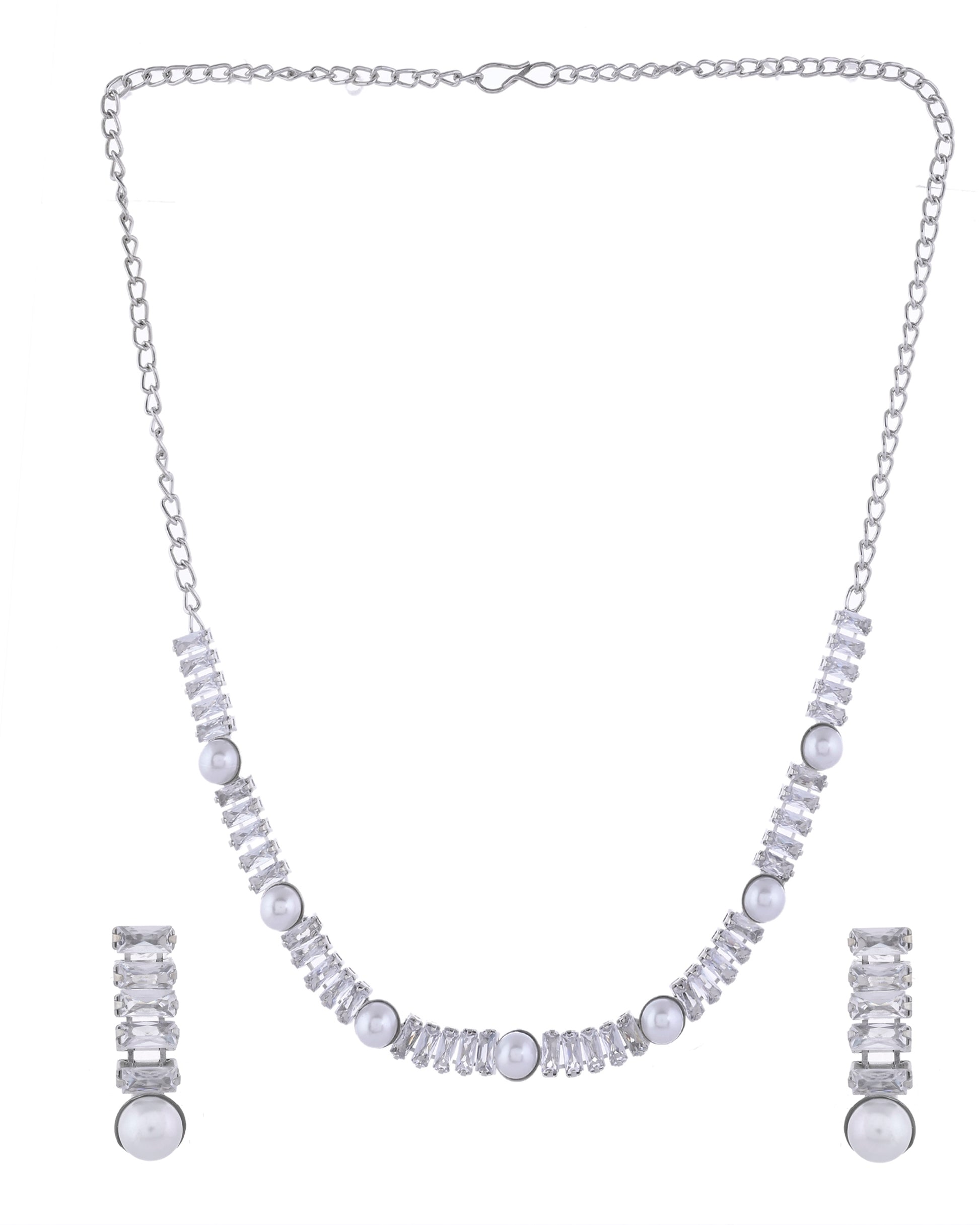 VOJ Silver Plated Pearl And Stone Studded Necklace Set - Distacart