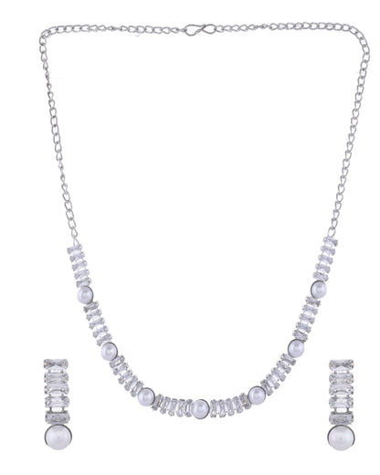 VOJ Silver Plated Pearl And Stone Studded Necklace Set - Distacart