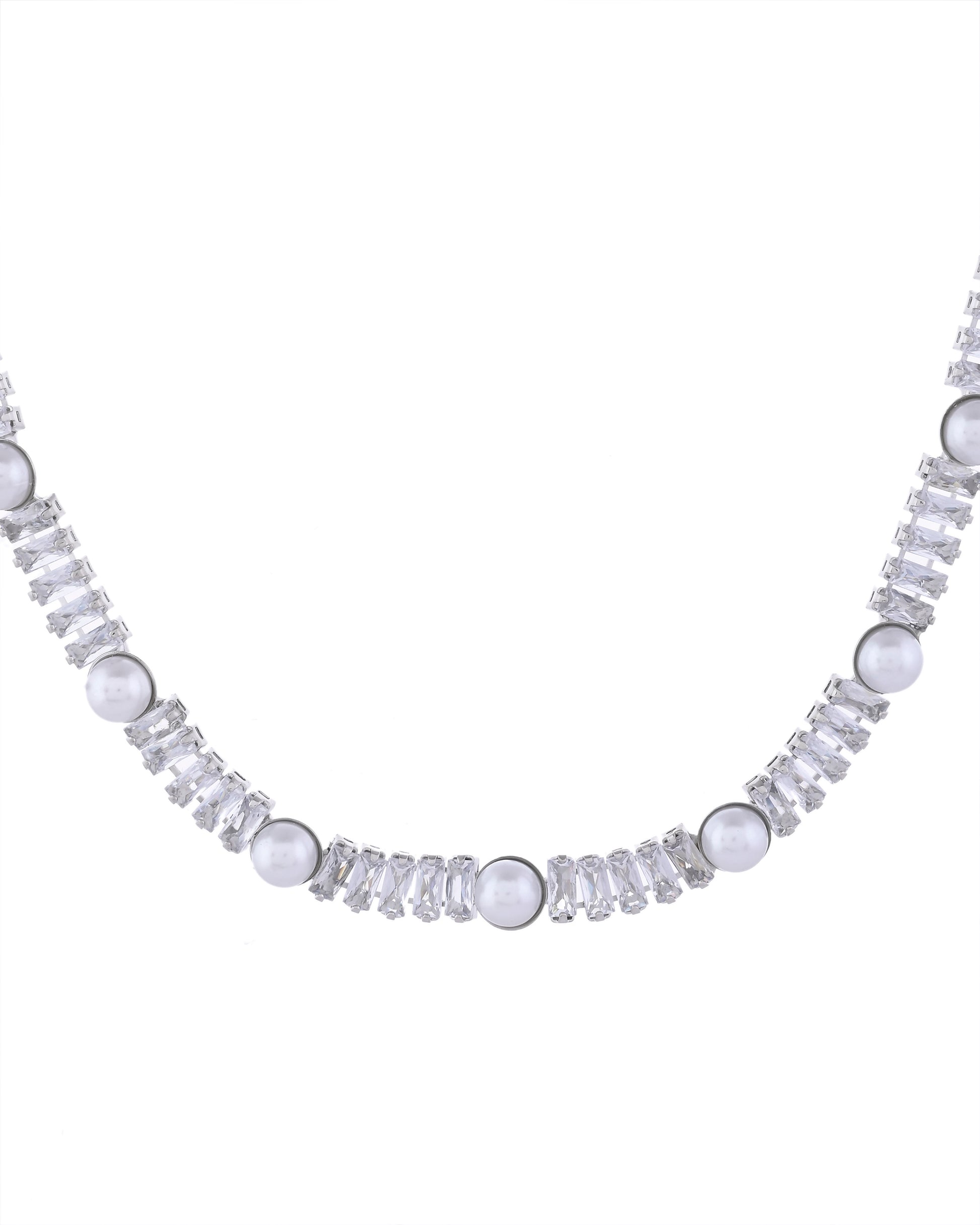 VOJ Silver Plated Pearl And Stone Studded Necklace Set - Distacart