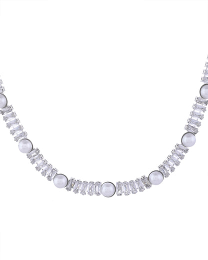 VOJ Silver Plated Pearl And Stone Studded Necklace Set - Distacart