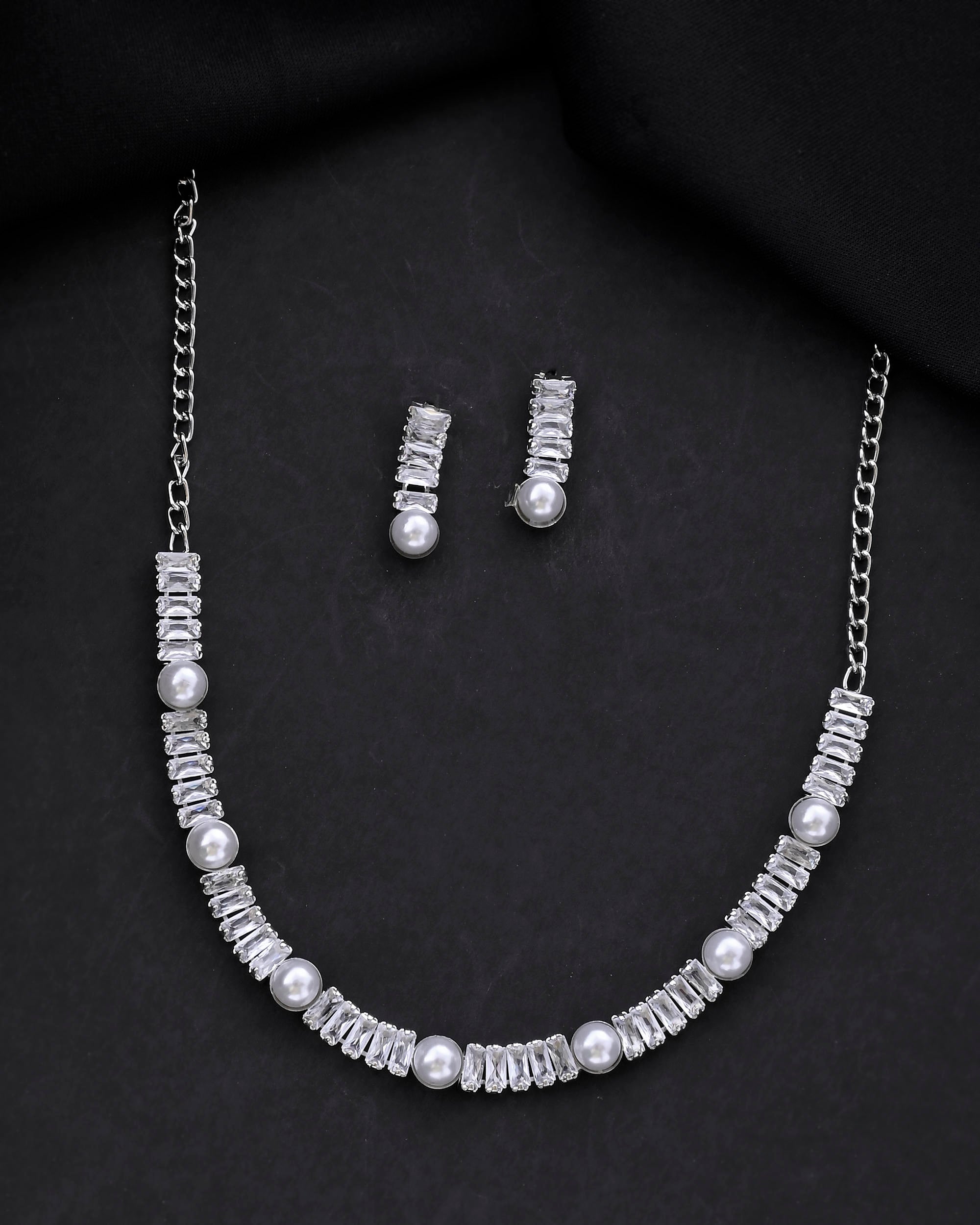 VOJ Silver Plated Pearl And Stone Studded Necklace Set - Distacart