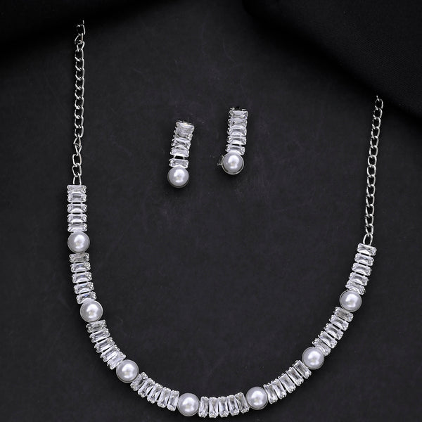 VOJ Silver Plated Pearl And Stone Studded Necklace Set - Distacart