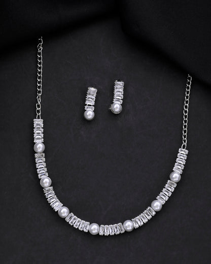 VOJ Silver Plated Pearl And Stone Studded Necklace Set - Distacart