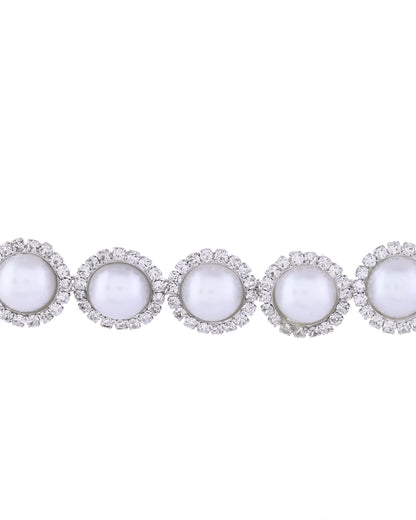 VOJ Silver Plated White Pearl And CZ Stone Choker Set - Distacart