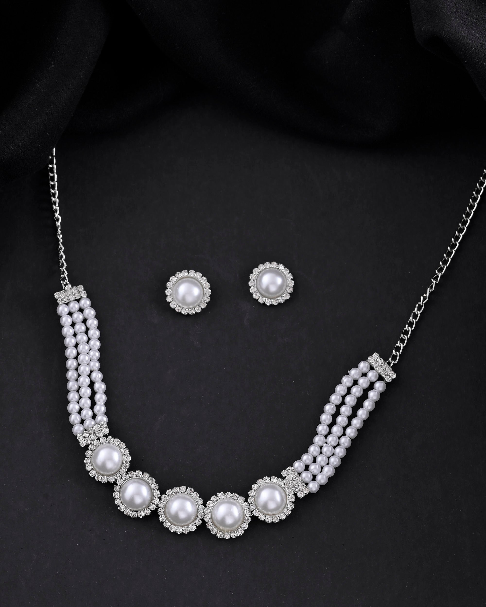 VOJ Silver Plated White Pearl And CZ Stone Choker Set - Distacart